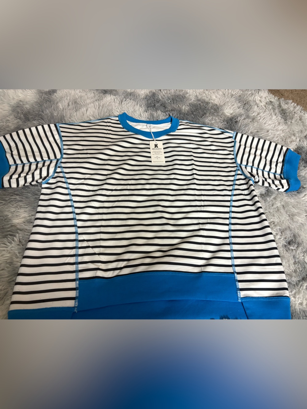 Blue Trim Navy Stripe Kids Tee -JEKAOYI